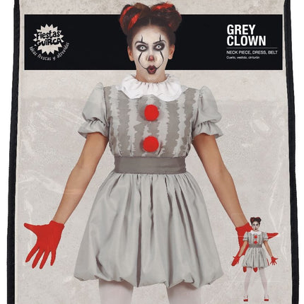 Costume di Halloween da clown horror da donna grigio