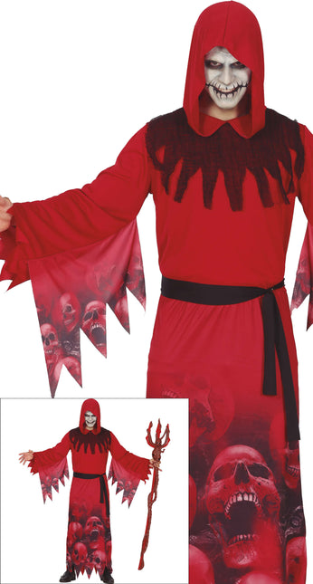 Costume di Halloween da mietitore rosso per uomo