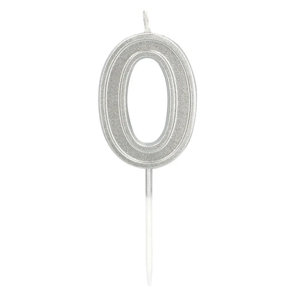 Candela Elegant '0' argento su stecchino (3 x 4,2 x 0,7 cm)