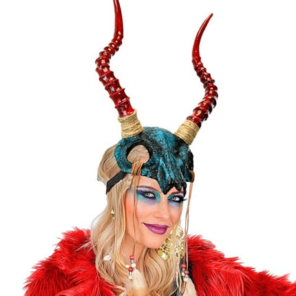 MASCHERA SHAMAN CON CRANIO DI TORO, CORNA E PIUME