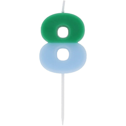 8 Jaar Kaars Groen Blauw 9cm van Folat koop je bij Partywinkel