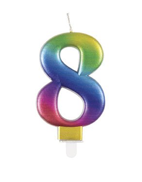 8 Jaar Kaars Regenboog 9,5cm van Unique koop je bij Partywinkel