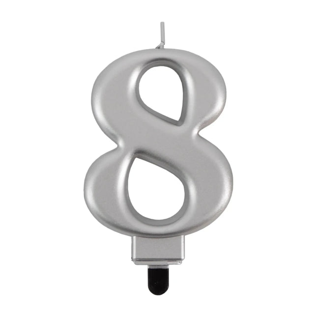 8 Jaar Kaars Zilver Metellic 7cm van VDV Benefit koop je bij Partywinkel