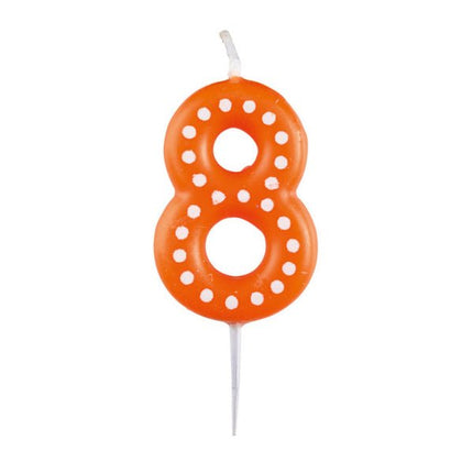 8 Kaars Oranje Stippen 6,5cm van Riethmueller koop je bij Partywinkel