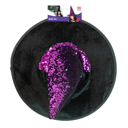 Cappello da strega viola e nero reversibile