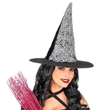 Cappello da strega viola e nero reversibile