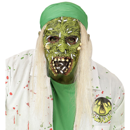 Maschera di Halloween Zombie verde con capelli