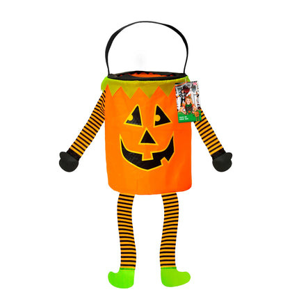 Zucca da borsa di Halloween con braccia e gambe