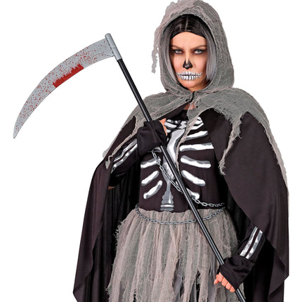Falce finta di Halloween insanguinata 1,2 m