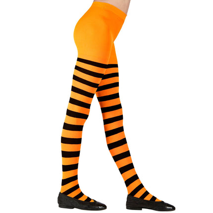 Collant nero arancione bambino a righe