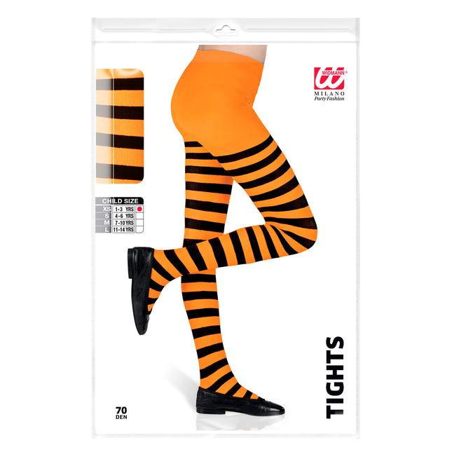 Collant nero arancione bambino a righe