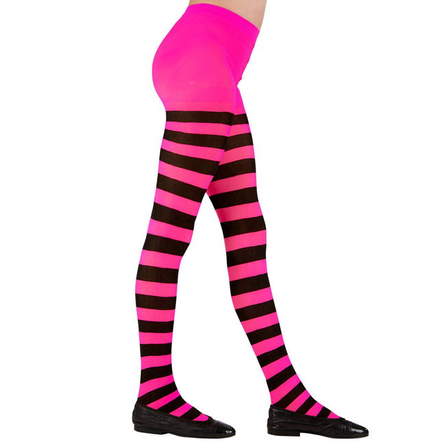 Collant rosa nero bambino a righe