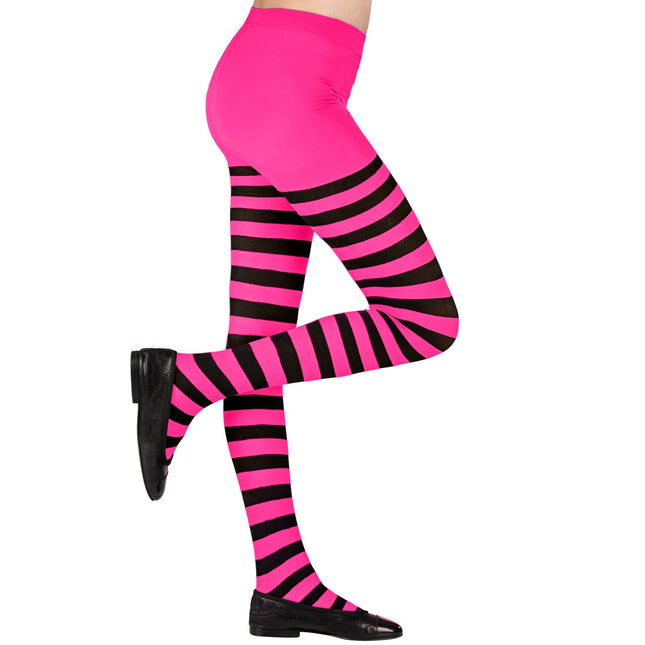 Collant rosa nero bambino a righe