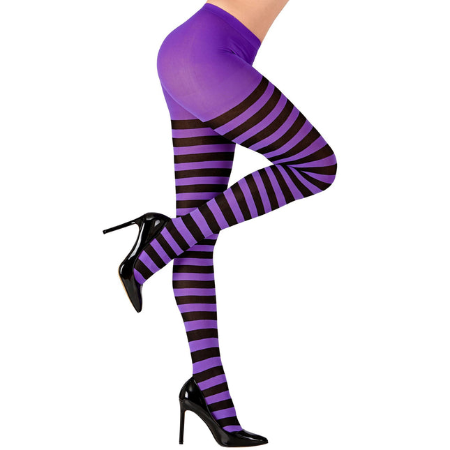 Collant di Halloween a righe nere e viola