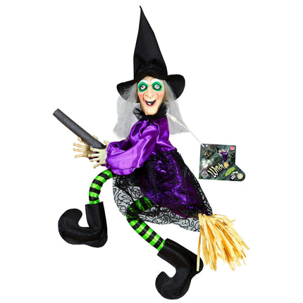 Bambola strega di Halloween con luce e movimento 70 cm