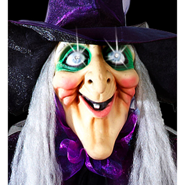 Bambola strega di Halloween con luci, suoni e movimenti 1,83 m