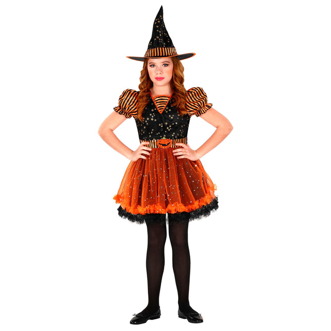 Vestito di Halloween Nero Arancione Ragazza Strega