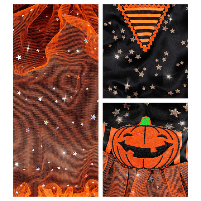 Vestito di Halloween Nero Arancione Ragazza Strega