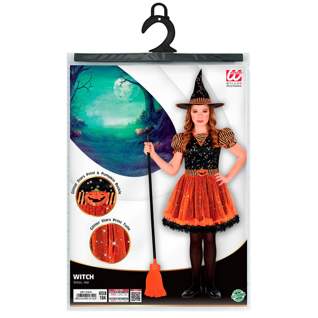 Vestito di Halloween Nero Arancione Ragazza Strega