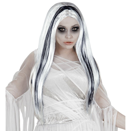 Parrucca Halloween Fantasma Bianco Nero