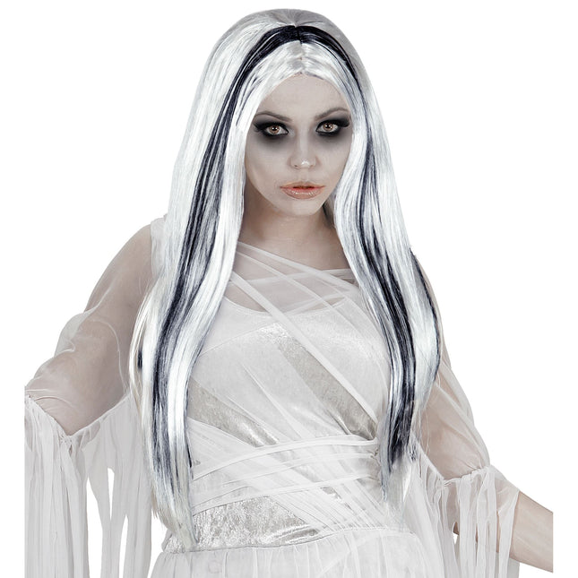 Parrucca Halloween Fantasma Bianco Nero
