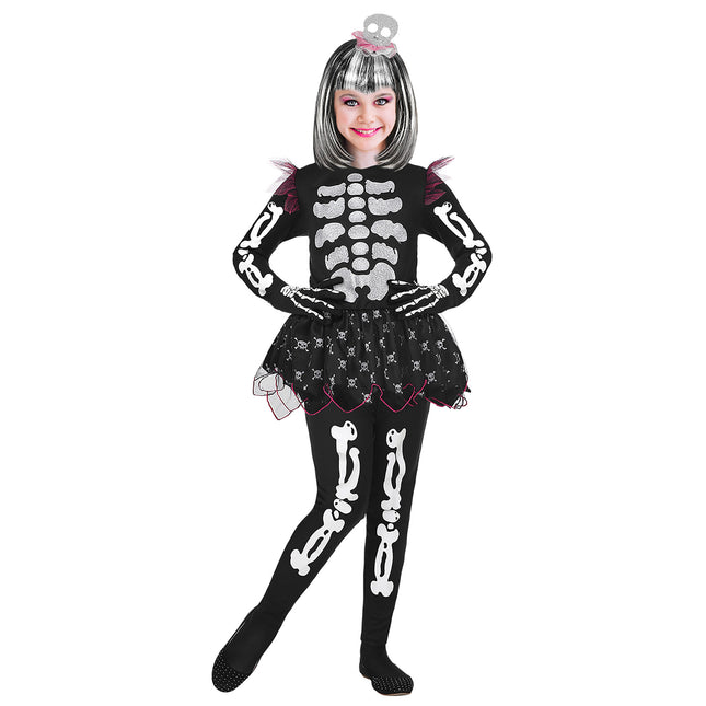 Costume Halloween Ragazza Scheletro 4 pezzi