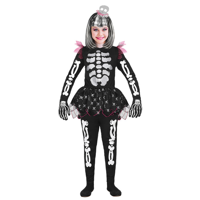 Costume Halloween Ragazza Scheletro 4 pezzi