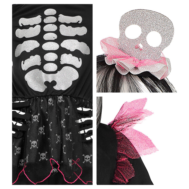 Costume Halloween Ragazza Scheletro 4 pezzi