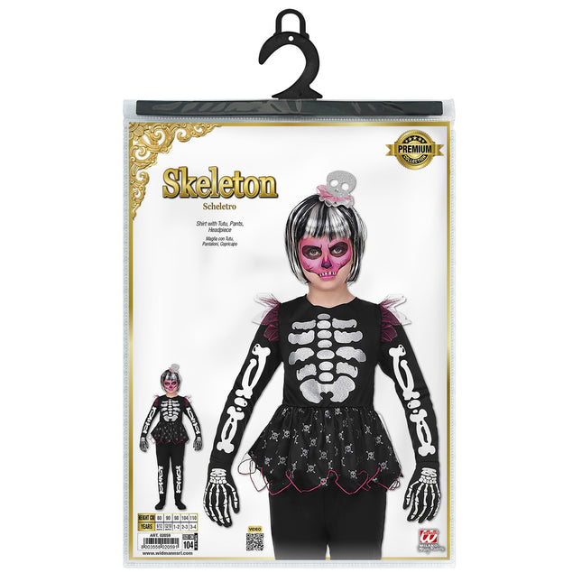 Costume Halloween Ragazza Scheletro 4 pezzi