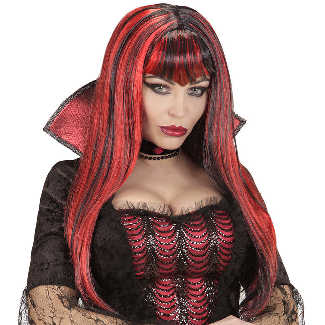Parrucca Halloween Rosso Nero Donna Vampiro