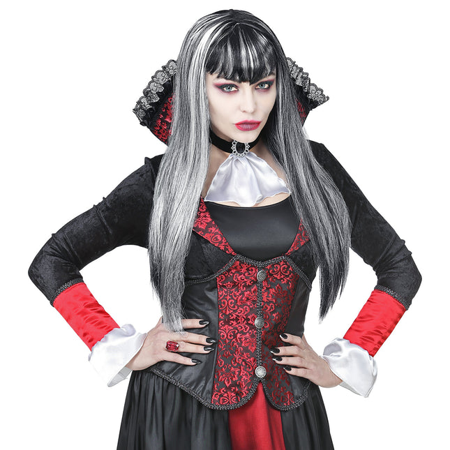 Parrucca di Halloween Vampiro Nero Bianco Donna