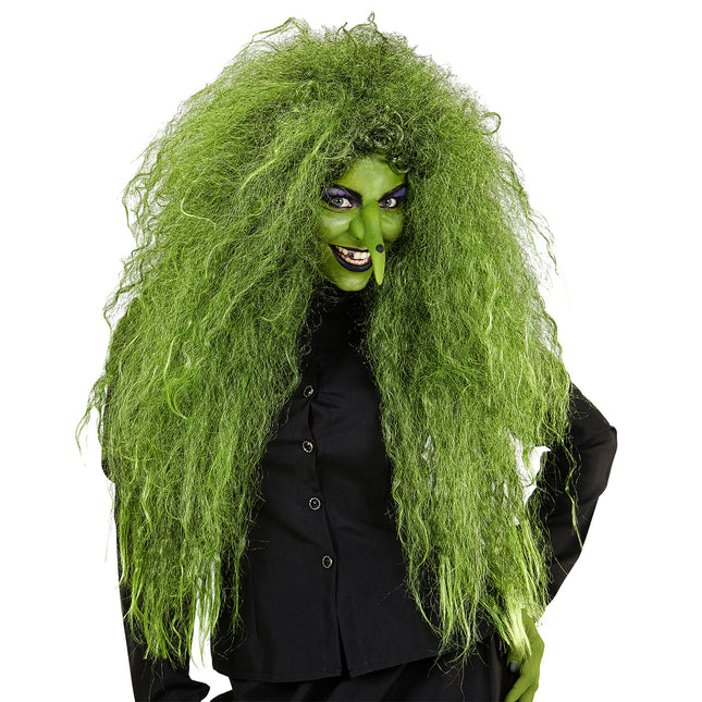 Parrucca di Halloween da donna verde da strega