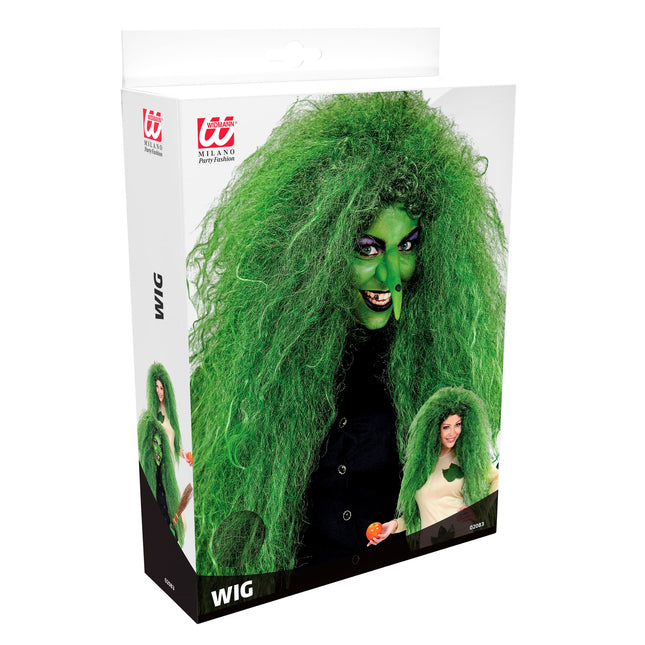 Parrucca di Halloween da donna verde da strega