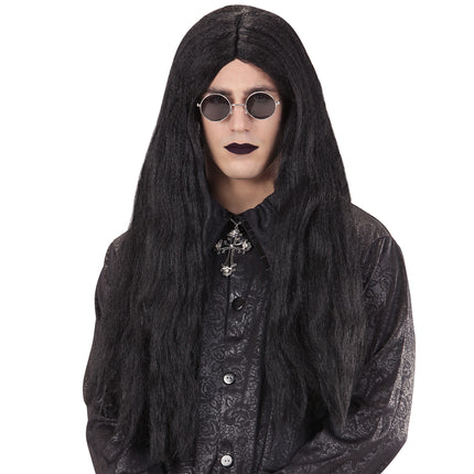 Parrucca di Halloween nera a capelli lunghi da vampiro
