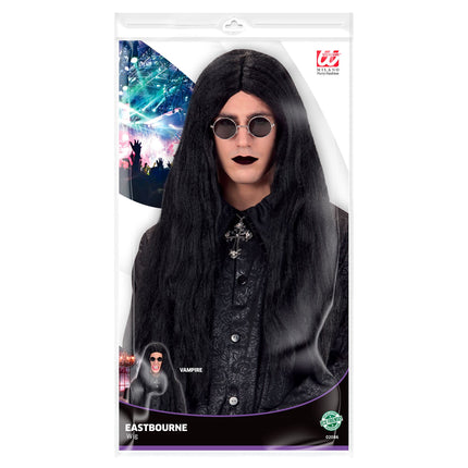 Parrucca di Halloween nera a capelli lunghi da vampiro