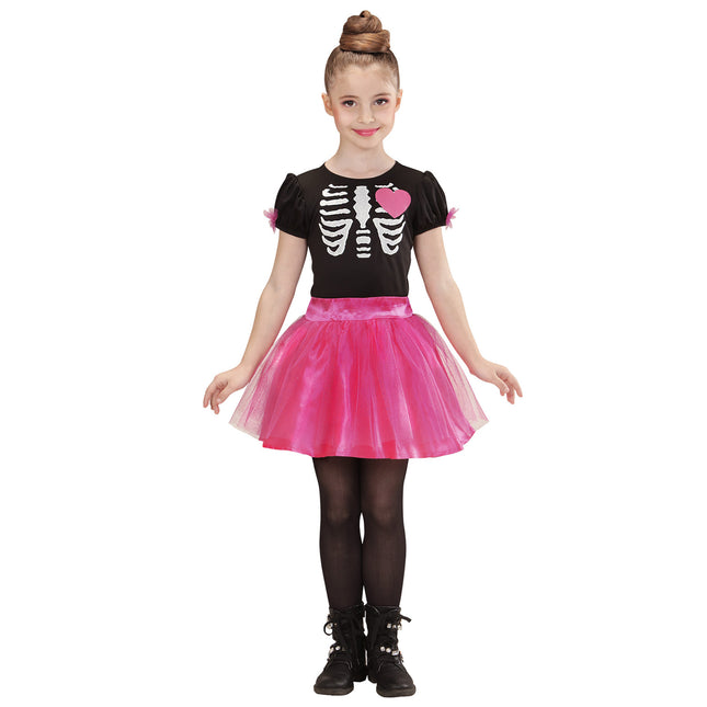 Vestito di Halloween Nero Rosa Ragazza Scheletro