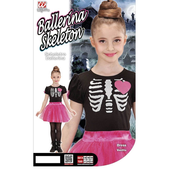 Vestito di Halloween Nero Rosa Ragazza Scheletro