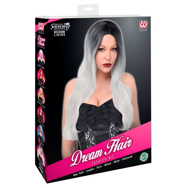 Parrucca bianca e nera capelli lunghi
