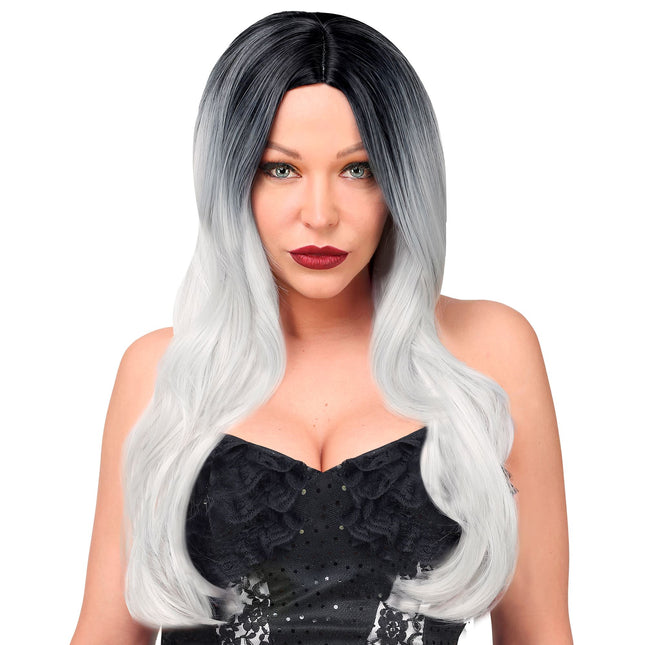 Parrucca bianca e nera capelli lunghi