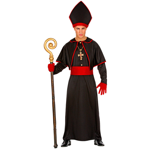 Costume da vescovo nero rosso 4 pezzi