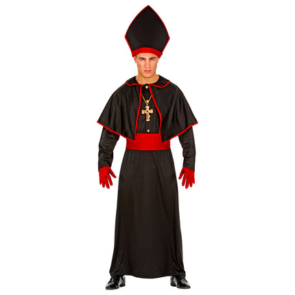 Costume da vescovo nero rosso 4 pezzi