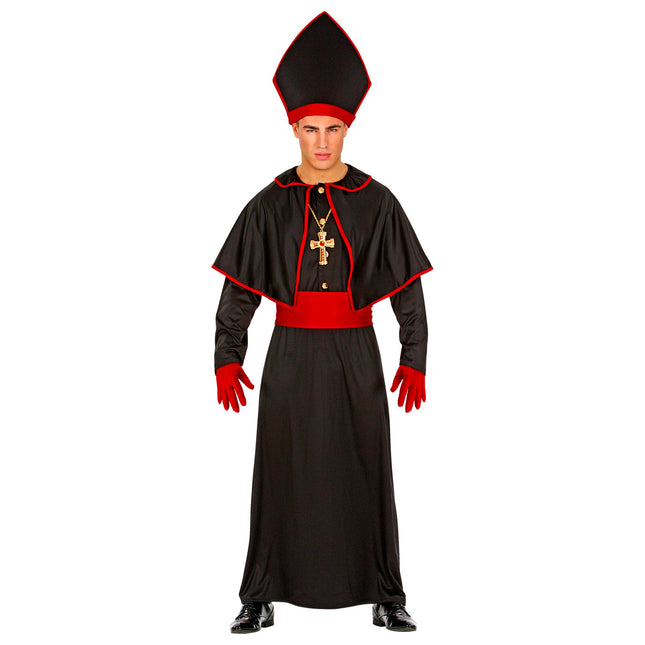 Costume da vescovo nero rosso 4 pezzi