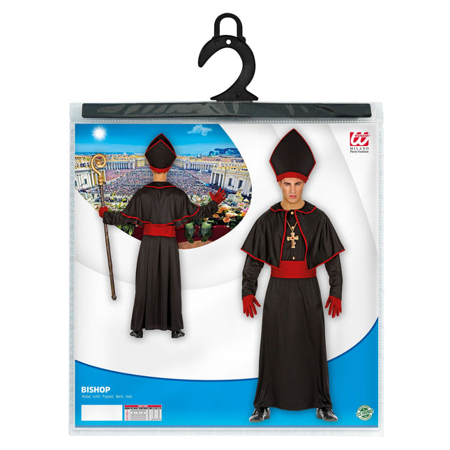 Costume da vescovo nero rosso 4 pezzi