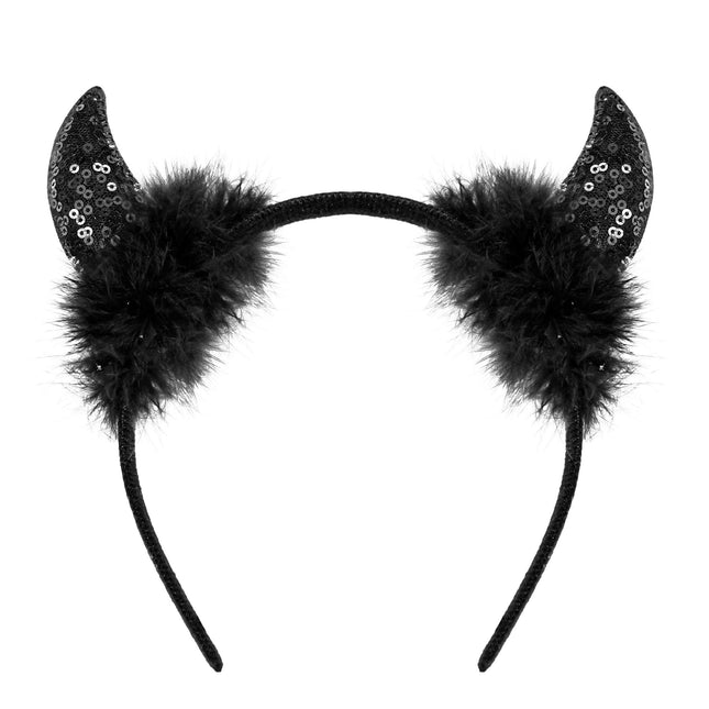 Cerchietto Halloween Diavolo Nero Glitterato