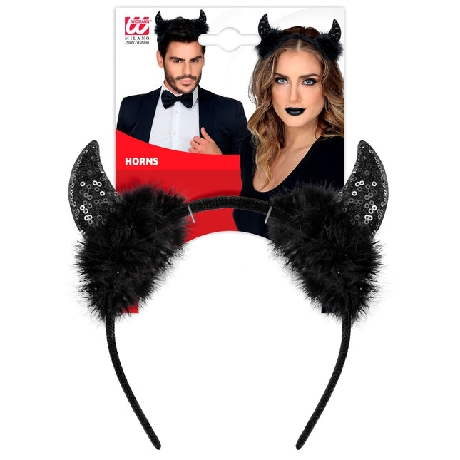 Cerchietto Halloween Diavolo Nero Glitterato