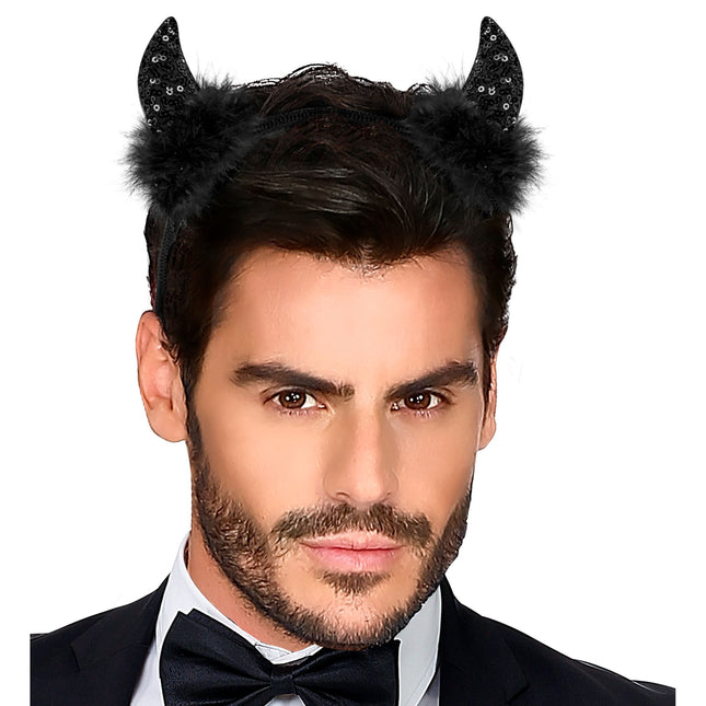 Cerchietto Halloween Diavolo Nero Glitterato
