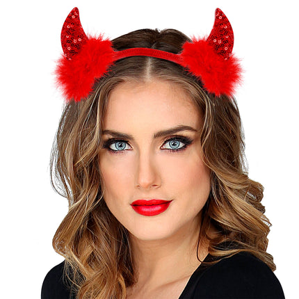 Cerchietto Halloween Diavolo Rosso Glitterato