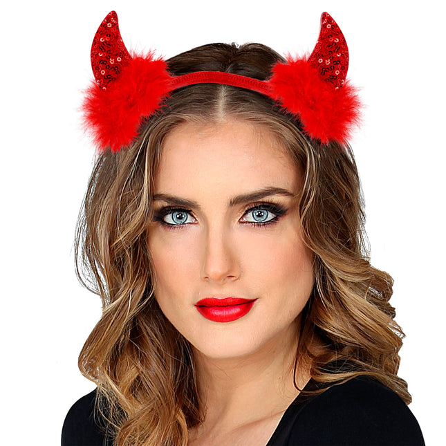 Cerchietto Halloween Diavolo Rosso Glitterato