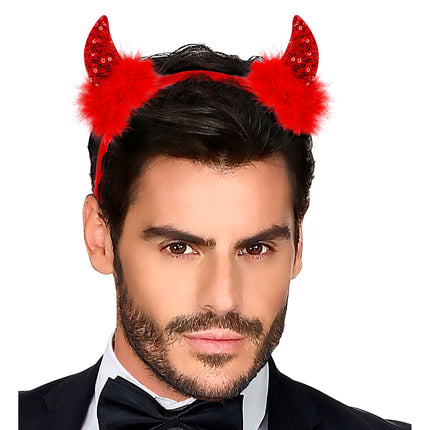 Cerchietto Halloween Diavolo Rosso Glitterato
