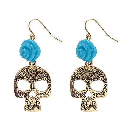 Orecchini di Halloween Teschi blu con rosa